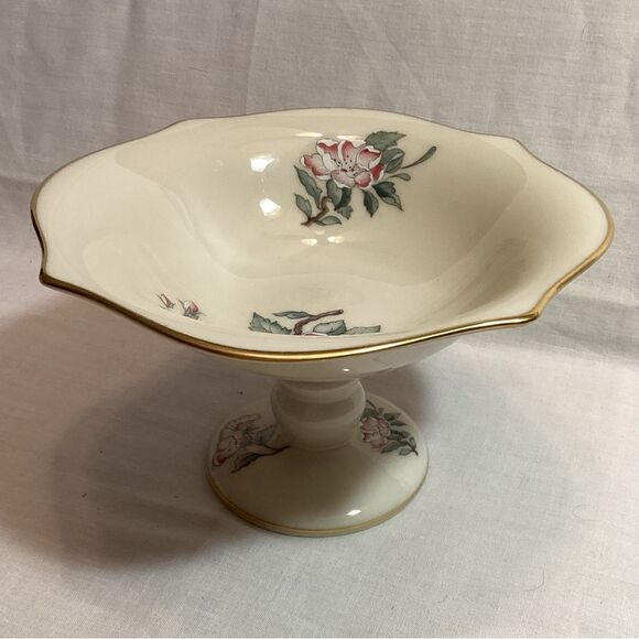 Lenox Serenade Floral Footed Bowl with Bird Design Cream & Gold USA Made Dish - Picture 1 of 12